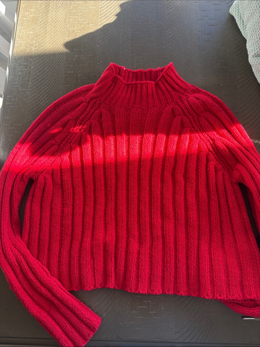 American Eagle Outfitters Red Ribbed Mock Turtleneck Sweater